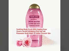 Chải rửa cơ thể nhẹ nhàng với Rose Quartz nhẹ nhàng tẩy tế nhị màu hồng muối biển nước hoa hồng để làm mềm da mịn